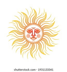 Stylized orange symbol of the sun with face