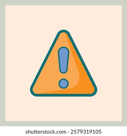 Stylized orange triangle icon with teal outline and a blue exclamation point signifying alert or warning
