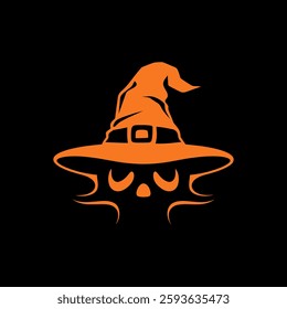 Stylized Orange Witch Hat Silhouette on Black Background.