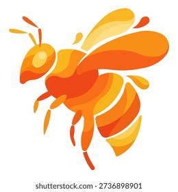 Stylized orange and yellow bee illustration with flowing lines and abstract shapes