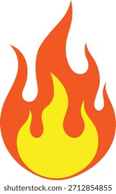 Stylized orange and yellow flame graphic on white background fire heat