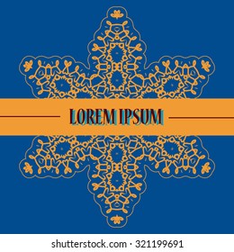 Stylized Oriental Print in blue and Yellow color. Retro Ornate Mandala Wallpaper for greeting card, Brochure, Card or Invitation with Islamic, Arabic, Indian, Ottoman, Asian motifs.
