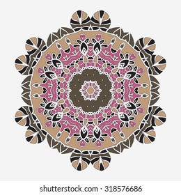 Stylized Oriental Print. Mandala like Symmetrical Lace on light background.Oriental Wallpaper Tile.Vintage decorative elements.Colorful Hand drawn background.Islamic,Arabic,Indian,Asian,Ottoman motifs
