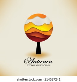 Stylized origami autumn tree. Vector background.