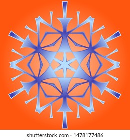 Stylized original snowflake in a flat style on an orange background. Logo for winter design. Element of abstract background, christmas texture.