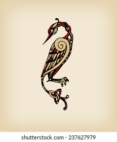 Stylized ornamental bird. Illustration in celtic traditional style. Template for design and decoration