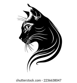 Stylized, ornamental cat portrait. Design for embroidery, tattoo, t-shirt, mascot, logo.