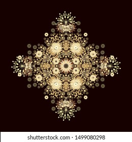 Stylized ornamental floral composition on dark background