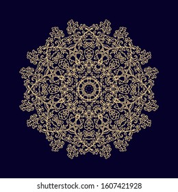 Stylized ornamental floral composition, rosette, mandala on dark background