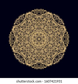 Stylized ornamental floral composition, rosette, mandala on dark background