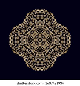 Stylized ornamental floral composition, rosette, mandala on dark background