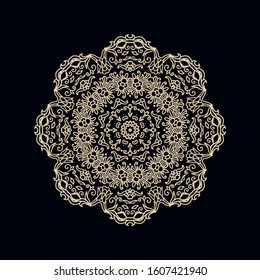 Stylized ornamental floral composition, rosette, mandala on dark background