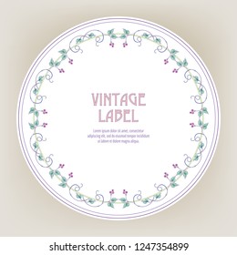 Stylized ornamental flowers in retro, vintage Jacobin embroidery style.  Template for label for product, invitation, greeting card, banner, gift voucher with place for text. Vector illustration.