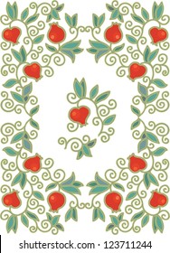 Stylized ornamental frame with pomegranate fruits