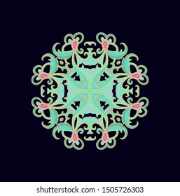 Stylized ornamental mandala, rosette on dark background