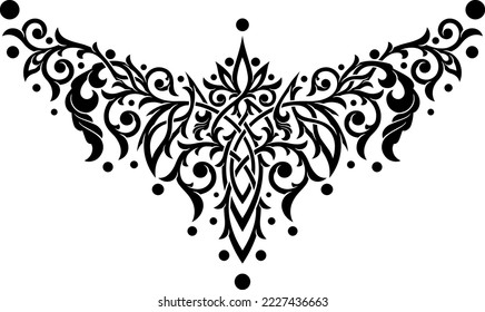 Stylized ornamental victorian gothic design. Tattoo under breast, necklace shape