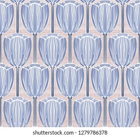 Stylized ornaments with tulips. Vector seamless graphics.