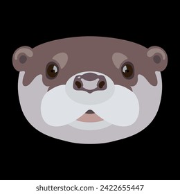 Stylized otter face. Funny animal mask. Cartoon style. On black background.