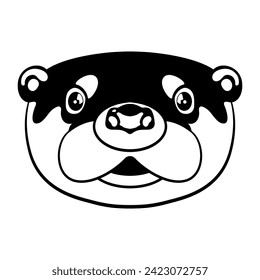 Stylized otter face. Funny animal mask. Cartoon style. Black and white silhouette.