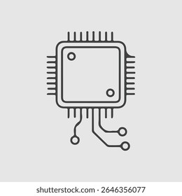 Stylized outline of a central processing unit chip with pins and connections	