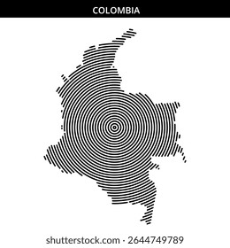 Contorno estilizado da Colômbia preenchido com padrões de círculo concêntrico.