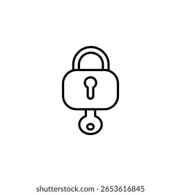 Stylized Outline Depiction Of A Lock With Key Isolated On Transparency