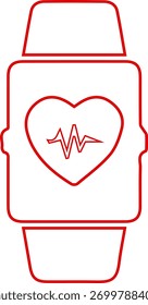 Un dibujo estilizado de un reloj inteligente que muestra un símbolo de corazón con una línea de cardiograma en el interior, lo que significa seguimiento de la salud.
