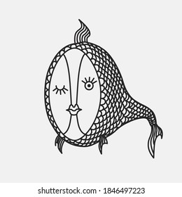 Stylized outline fish looking forward and winking