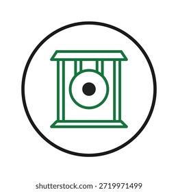 Un contorno estilizado de un gong, presentado dentro de un borde circular, representa la tranquilidad y la armonía sónica. Este diseño minimalista invita a los espectadores a considerar temas de atención plena, meditación y