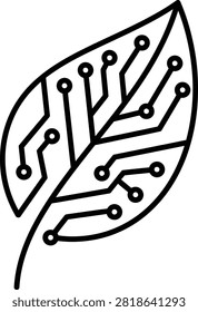 Stylized outline graphic of botanical foliage filled with intricate printed circuit board patterns and pathways.