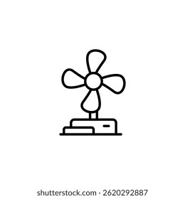 Stylized outline illustration of a desk fan with four blades for cooling