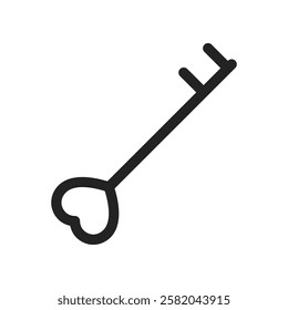 Stylized Outline of a Key with Heart-Shaped End on White
