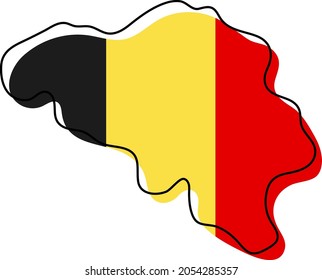 Stylized outline map of Belgium with national flag icon. Flag color map of Belgium vector illustration.