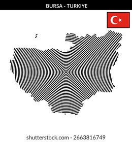 Mapa de esboço estilizado de Bursa destacando a sua importância