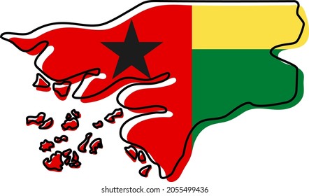 Stylized outline map of Guinea bissau with national flag icon. Flag color map of Guinea bissau vector illustration.