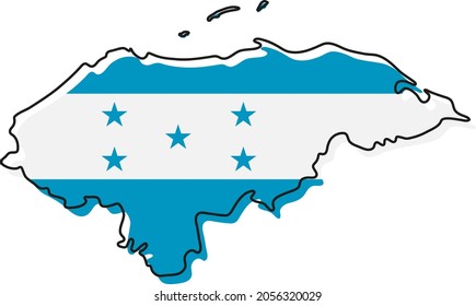 Stylized outline map of Honduras with national flag icon. Flag color map of Honduras vector illustration.