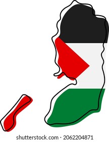 Stylized outline map of Palestine with national flag icon. Flag color map of Palestine vector illustration.