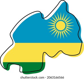 Stylized outline map of Rwanda with national flag icon. Flag color map of Rwanda vector illustration.