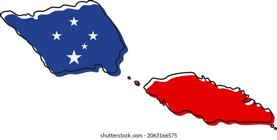 Mapa esquemático estilizado de Samoa con icono de bandera nacional. Mapa de color de la bandera de la ilustración vectorial de Samoa.
