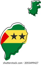 Stylized outline map of Sao Tome and Principe with national flag icon. Flag color map of Sao Tome and Principe vector illustration.