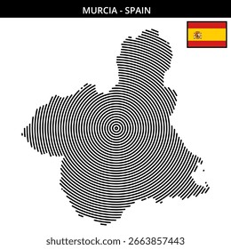 Mapa de esboço estilizado mostrando a forma distinta de Murcia