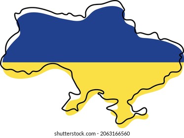 Stylized outline map of Ukraine with national flag icon. Flag color map of Ukraine vector illustration.