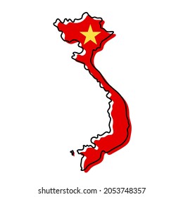 Stylized outline map of Vietnam with national flag icon. Flag color map of Vietnam vector illustration.