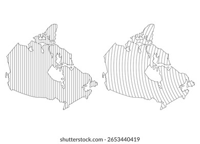 Mapas de esboços estilizados do canadá com padrões de preenchimento de linha paralela