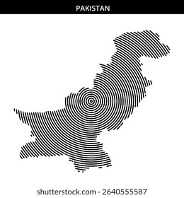Stylized outline of Pakistan created using concentric lines pattern.
