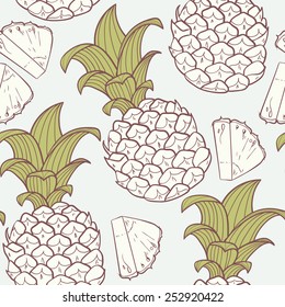 Stylized outline seamless pattern with pineapple in vector
