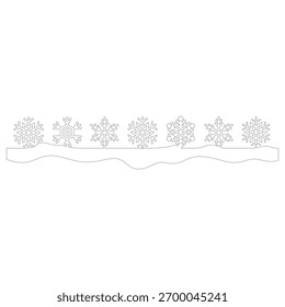 Stylized outline snowflakes in a horizontal row, forming a winter border design element for seasonal projects.