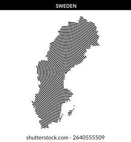 Stylized outline of Sweden created using spiral line patterns