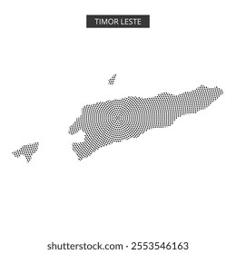 A stylized outline of Timor Leste shows its unique shape with dotted details, emphasizing its geographical contours and features.