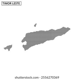 A stylized outline of Timor Leste shows its unique shape with dotted details, emphasizing its geographical contours and features.